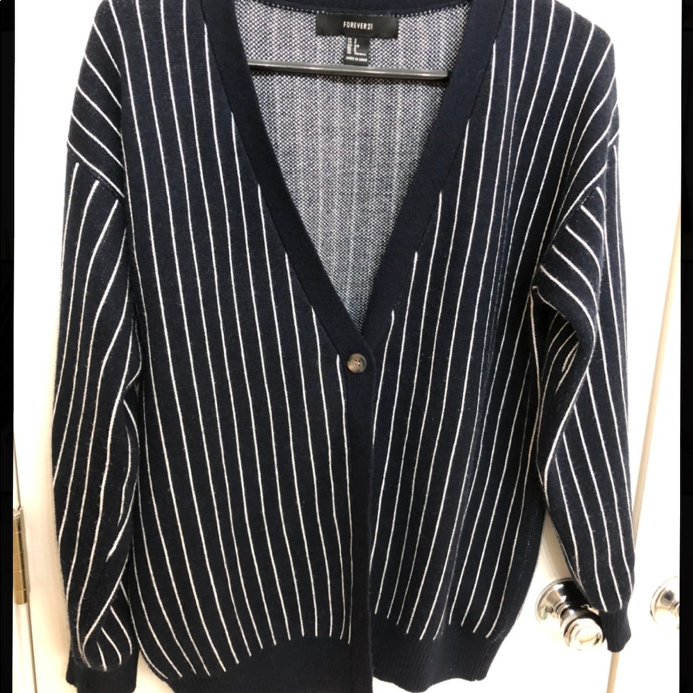 Navy Striped Cardigan Sweater